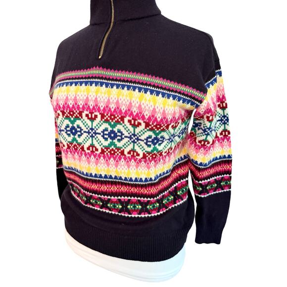 Talbot's Navy Half-Zip Mockneck Sweater Stripe Fair Isle Sp Preppy Nordic Wool - Picture 4 of 9